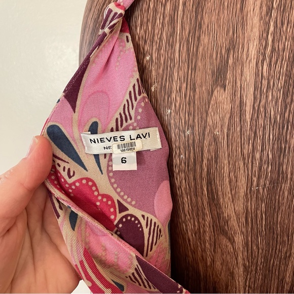 Nieves Lavi - Silk Jersey V-Neck Drop Waist, Floral Print Dress - Size 6 - Picture 4 of 4